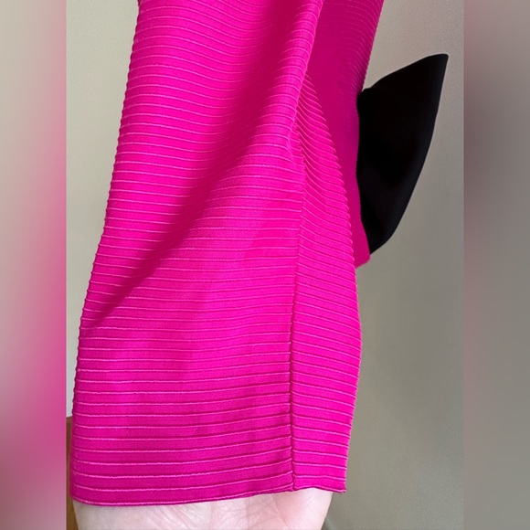 Vintage Black Satin Midi Skirt & Fuchsia Pink W Black Rose Bow Jacket Set NoTag. - Picture 5 of 16